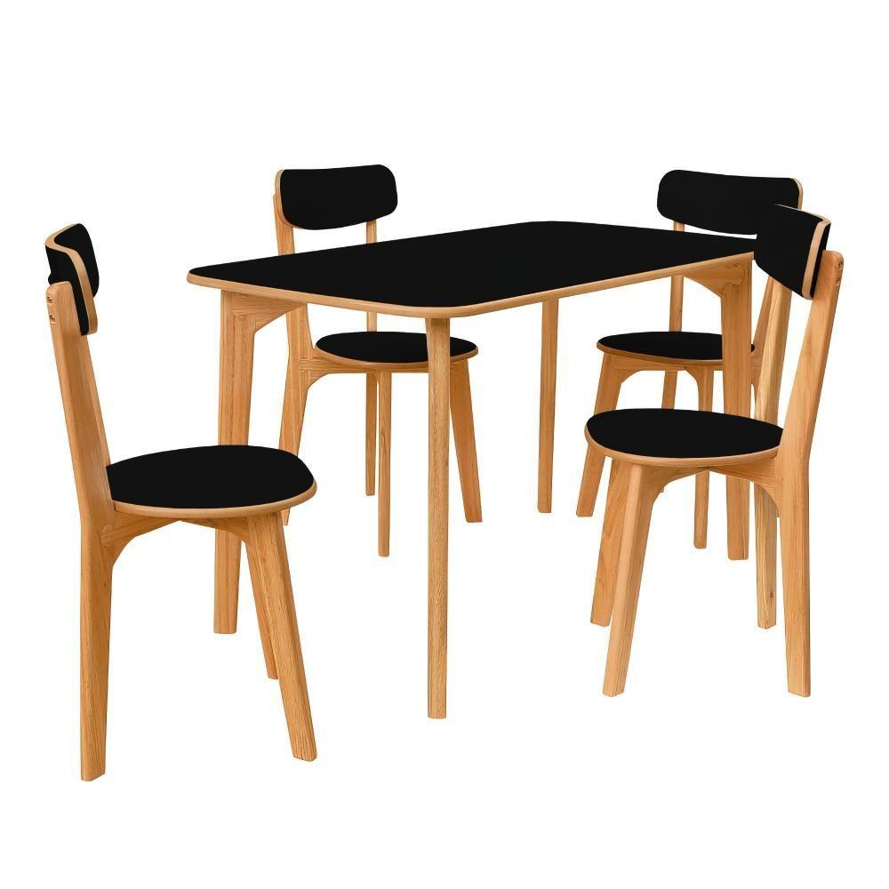 Miniatura Conjunto Mesa De Jantar Retangular Divino Preta 120x80cm Com 4 Cadeiras Divino - Preto
