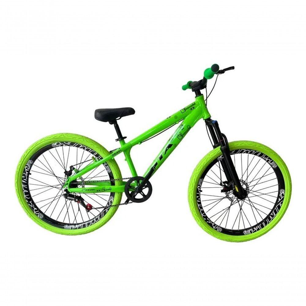 Miniatura Bicicleta 26 Gta Rebel Freeride Downhill Single Aro Vmaxx Freio A Disco Pneu Flame - Verde