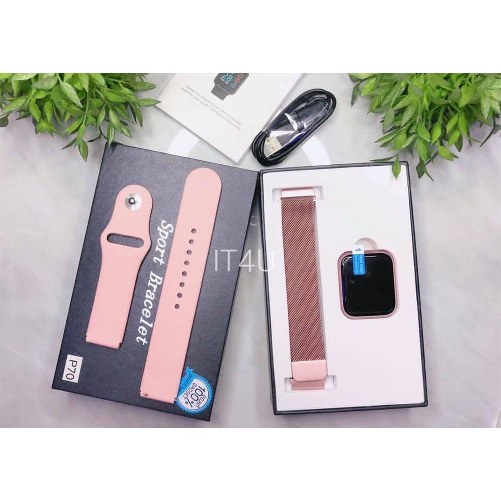 Miniatura Kit Relógio Smartwatch Rose + 2 Pulseiras + Fone Bluetooth