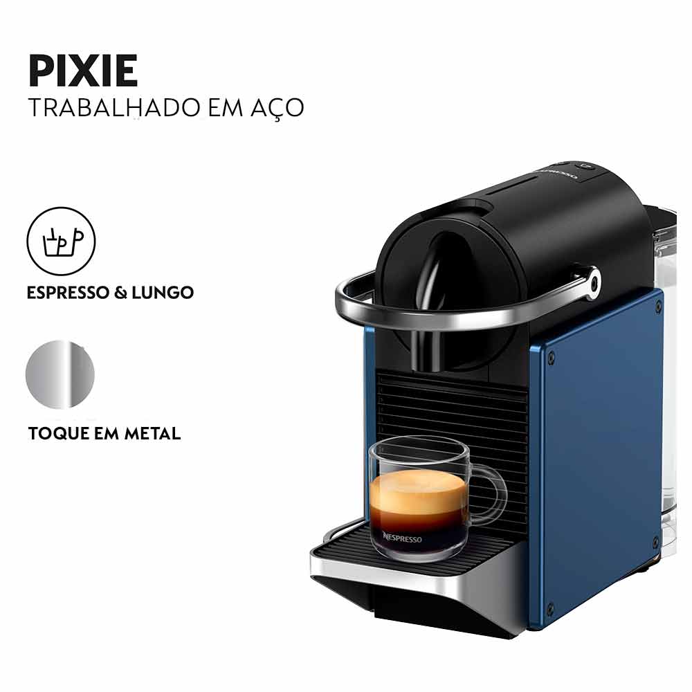 Miniatura Cafeteira Nespresso Pixie Redesign Azul e Preta para Café em Cápsula 110