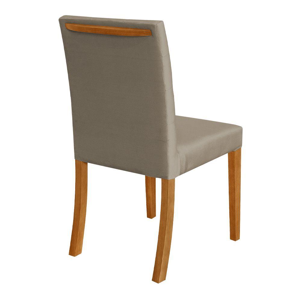 Miniatura Kit 6 Cadeiras De Jantar Estofadas Veludo Bege Paula Base Madeira Maciça - Cor: Bege