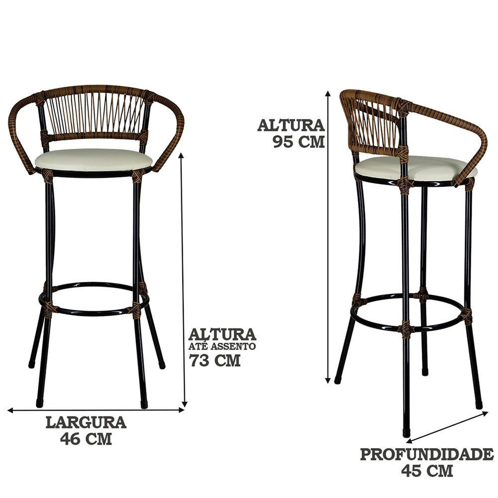 Miniatura 4 Banquetas Cancún Bar, Bancada Branco Gelo Argila