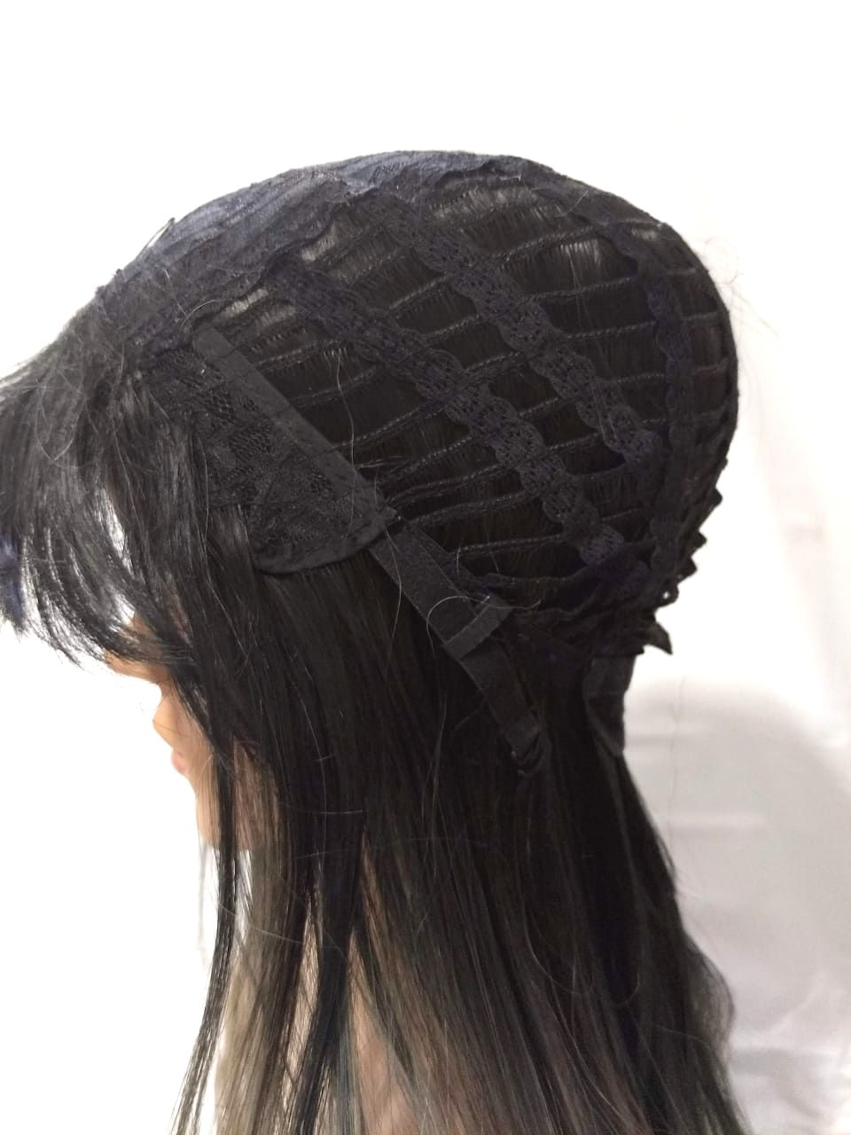 Miniatura Peruca Lace Wig Lisa Preto com Loiro Ombre Hair Fibra Futura