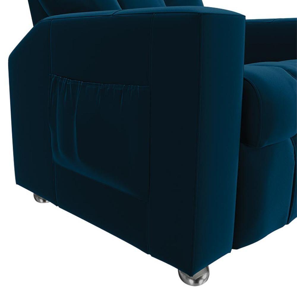 Poltrona Do Papai Reclinável Para Cinema Praddo Fh9 Veludo Azul Marinho - Mpozenato