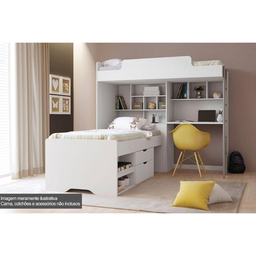 Beliche Multifuncional Office New (cama+bancada+baú+nicho+prateleiras) Grafite-jatobá - Santos Andirá