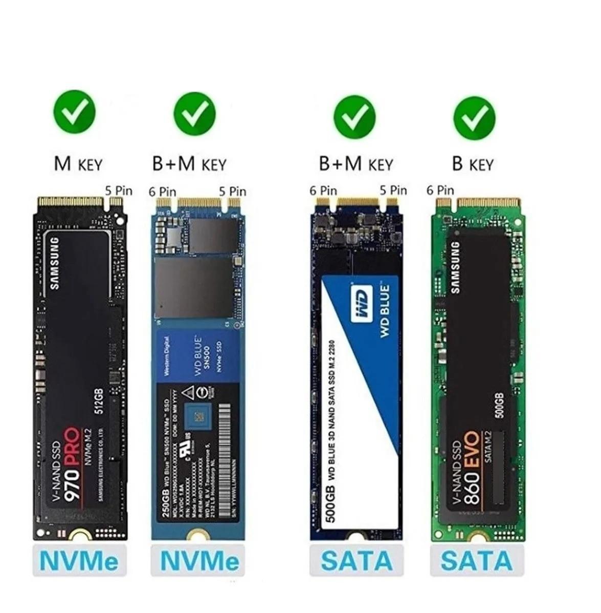 Miniatura Case Ssd M2 Adaptador Sata Pci Nvme Nv2 Usb 3.1 Type-C 10Gb