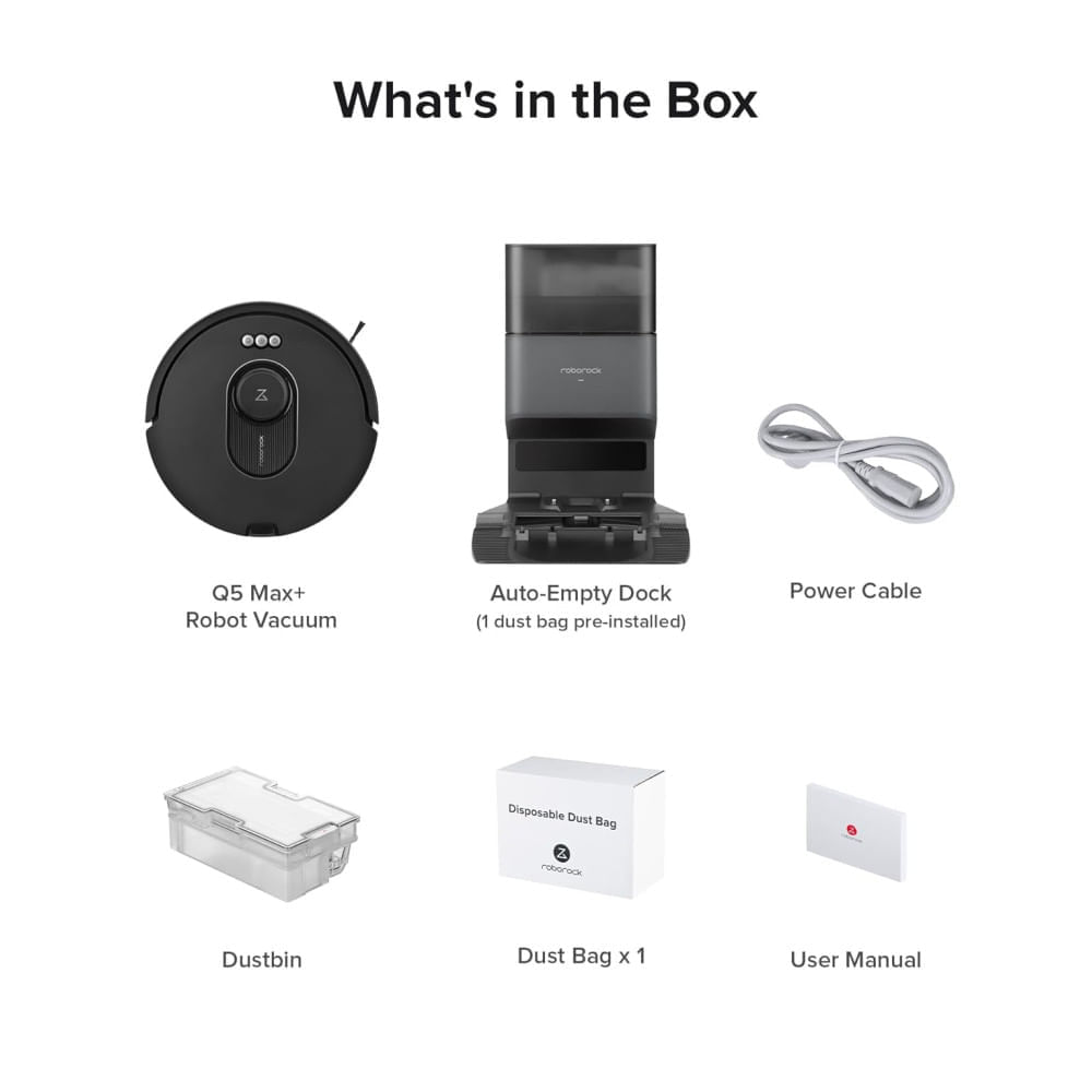 Aspirador Robô Roborock Q5 Max+ com Estação de Autoesvaziamento, 5500 Pa, Escova DuoRoller, Limpeza sem as Mãos por até 7 Semanas, Navegação
