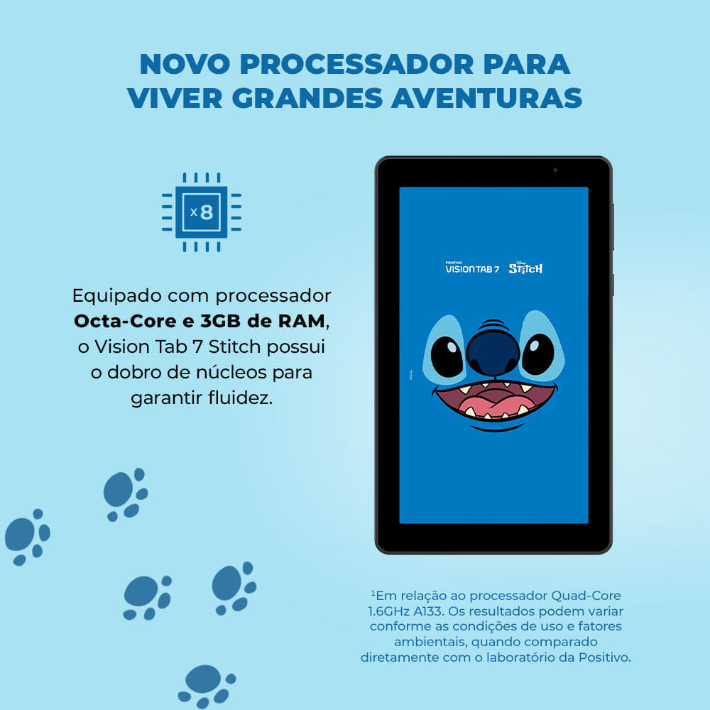 Miniatura Tablet Positivo Vision TAB 7 Stitch + Capa e Bolsa - Octa-Core 3GB RAM 64GB Android 14 Go Wi-Fi Tela 7” IPS – Preto