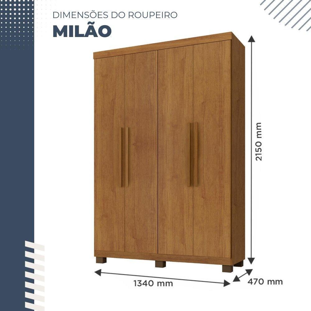 Guarda Roupa Milão 4 Portas 3 Gavetas Em Mdp Benetil Móveis Cinamomo