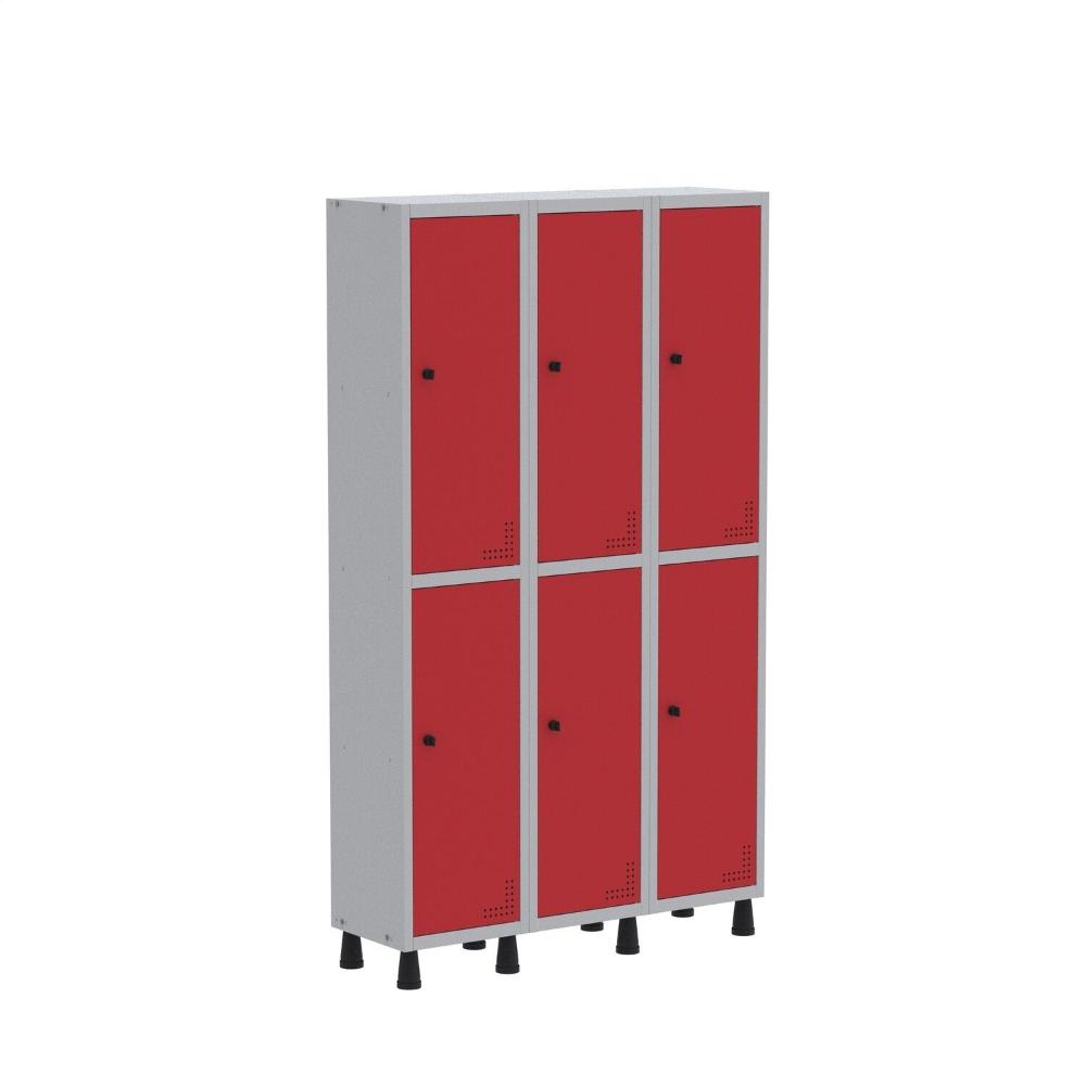 Miniatura Roupeiro ACO Light 3V 06 Portas Gr303/6 Cinza/Vermelho