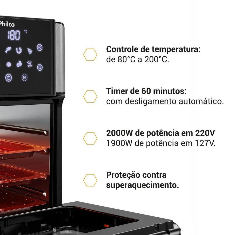 Miniatura Air Fryer Oven Philco 15L Painel Digital PAF15A 110V
