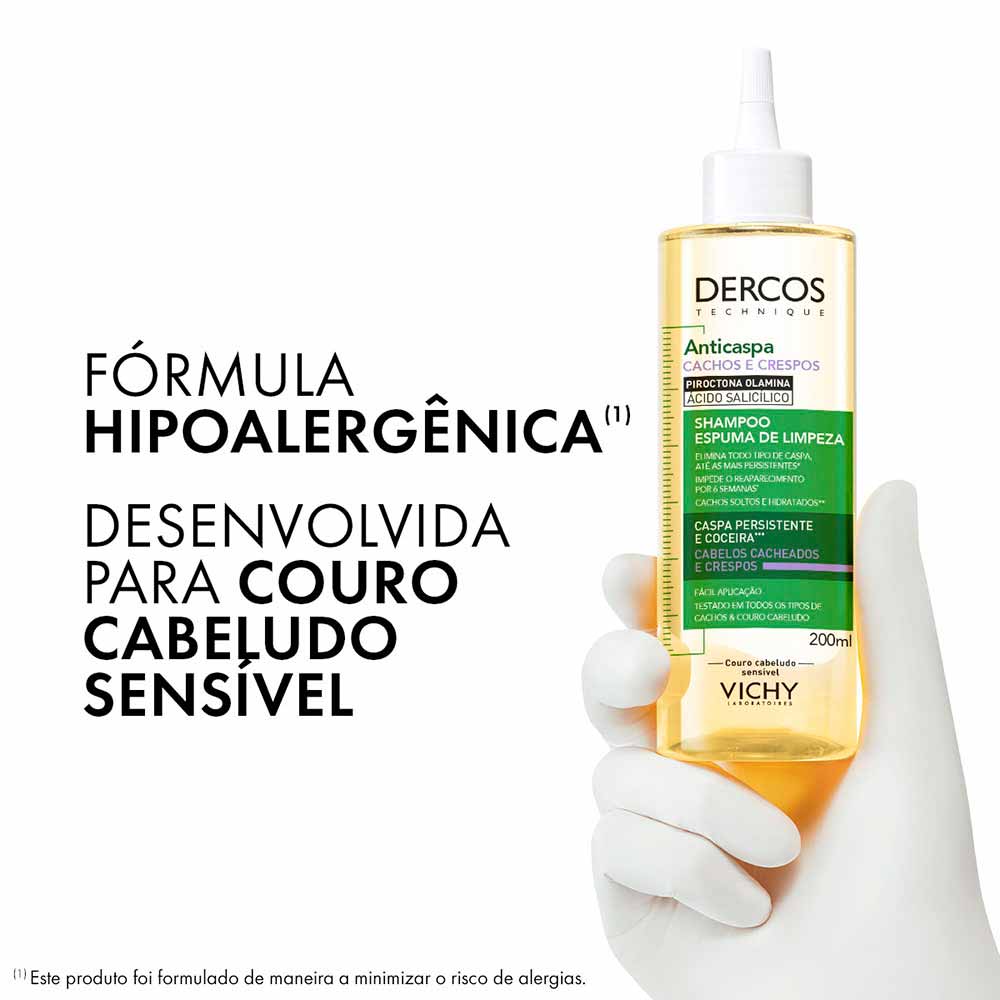 Miniatura Espuma de Limpeza Vichy Dercos Anticaspa Para Cabelos Crespos e Cacheados 200ml