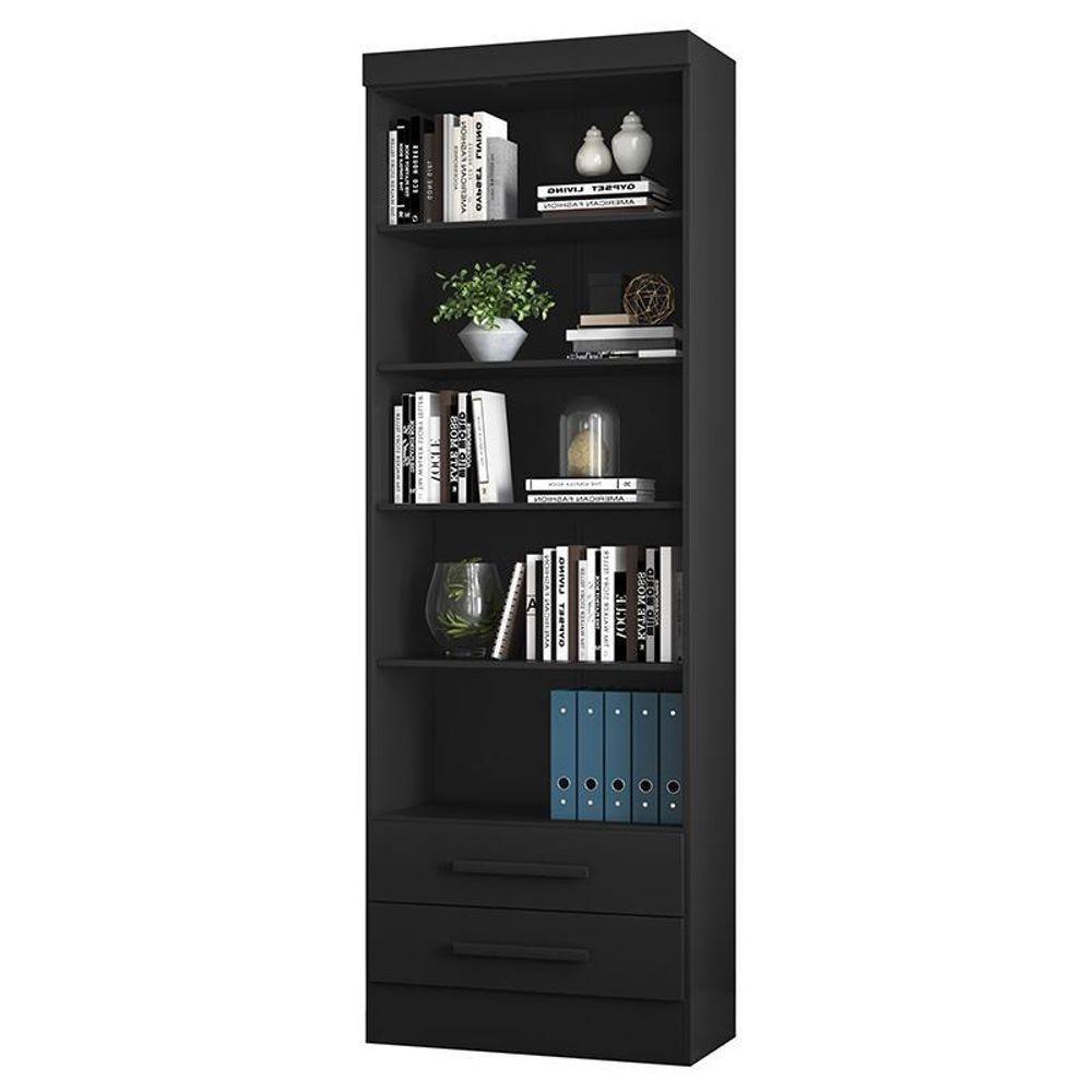 Miniatura Estante Livreiro Com 2 Gavetas 3420 Preto Fosco - Qmovi Preto Fosco