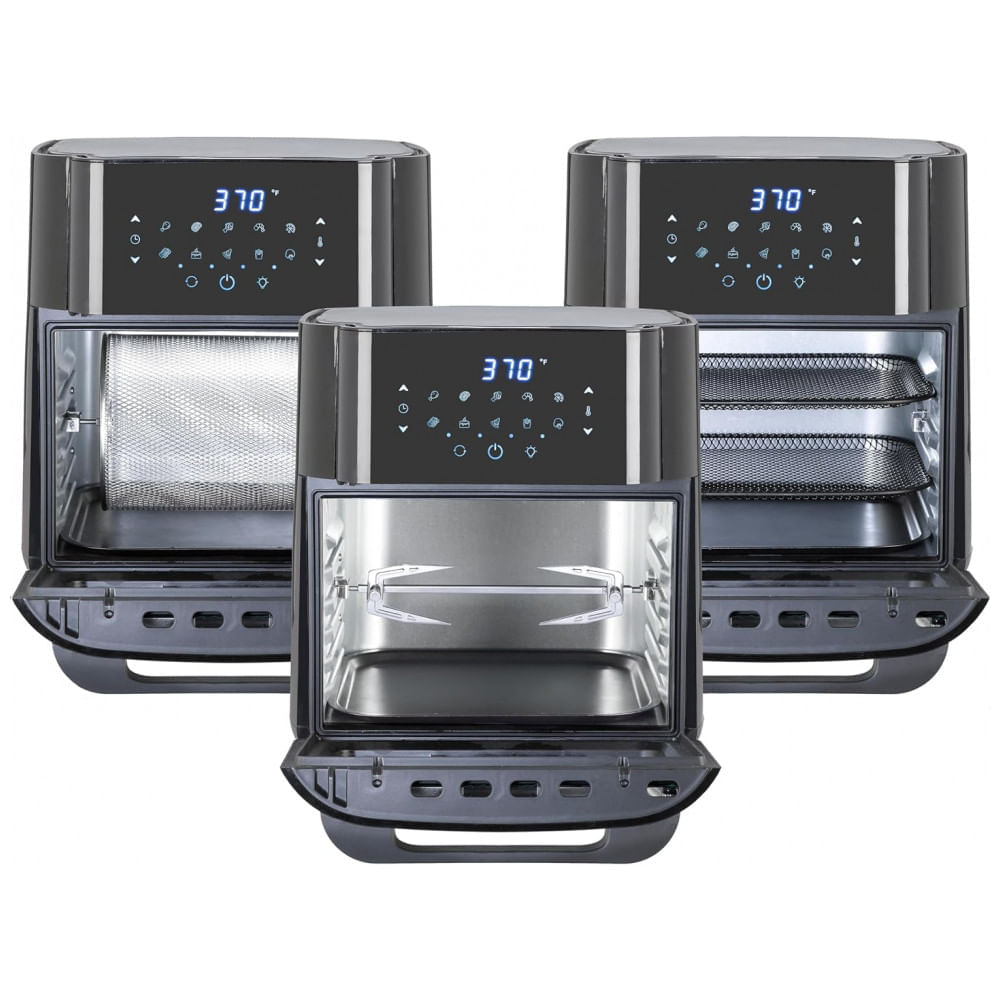 Miniatura Fritadeira Elétrica Air Fryer 12L com 10 Predefinições e Porta Removível para Fácil Limpeza, 1700W, Zavor, Preta