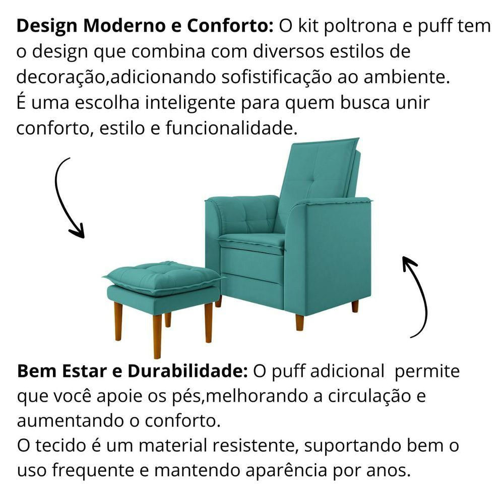 Poltrona Amamentação Confortável Com Puff Ayla Suede azul Turquesa
