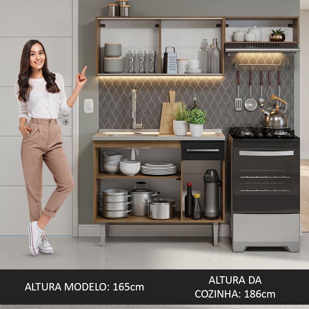 Miniatura Armário De Cozinha Compacta 165cm Com Pia Rustic/preto Emilly Madesa 06 Rustic/preto