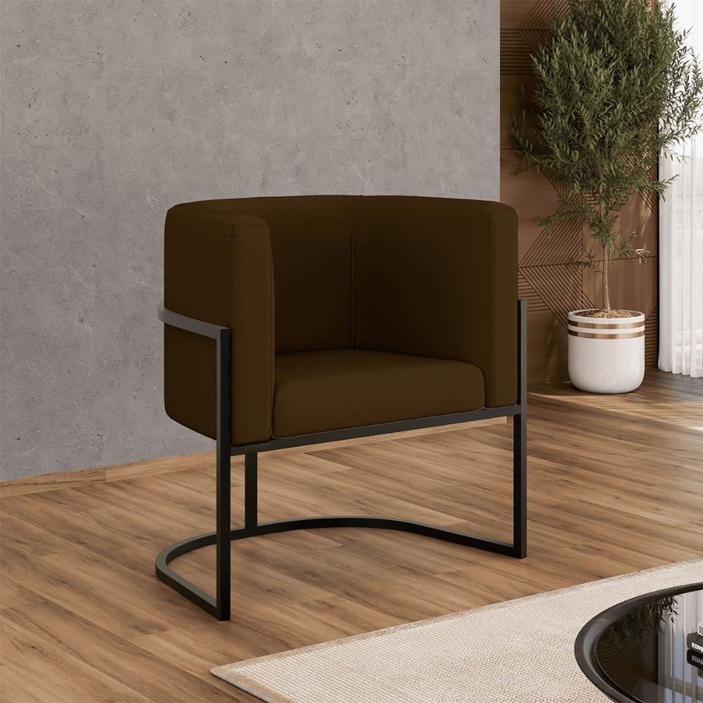 Miniatura Poltrona Corino Decorativa Lua Recepção Base Ferro Black Marrom
