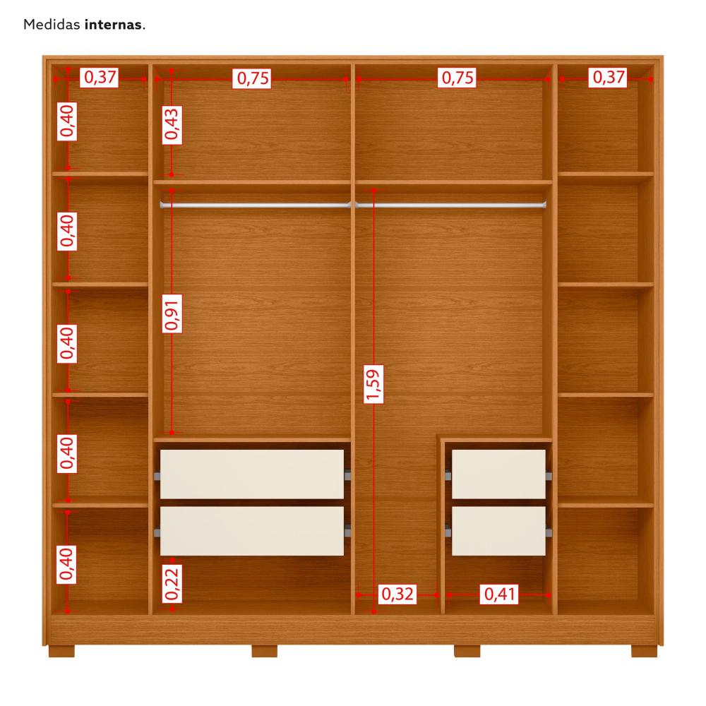 Miniatura Guarda Roupa Casal 06 Portas Deville Cinamomo/Off White