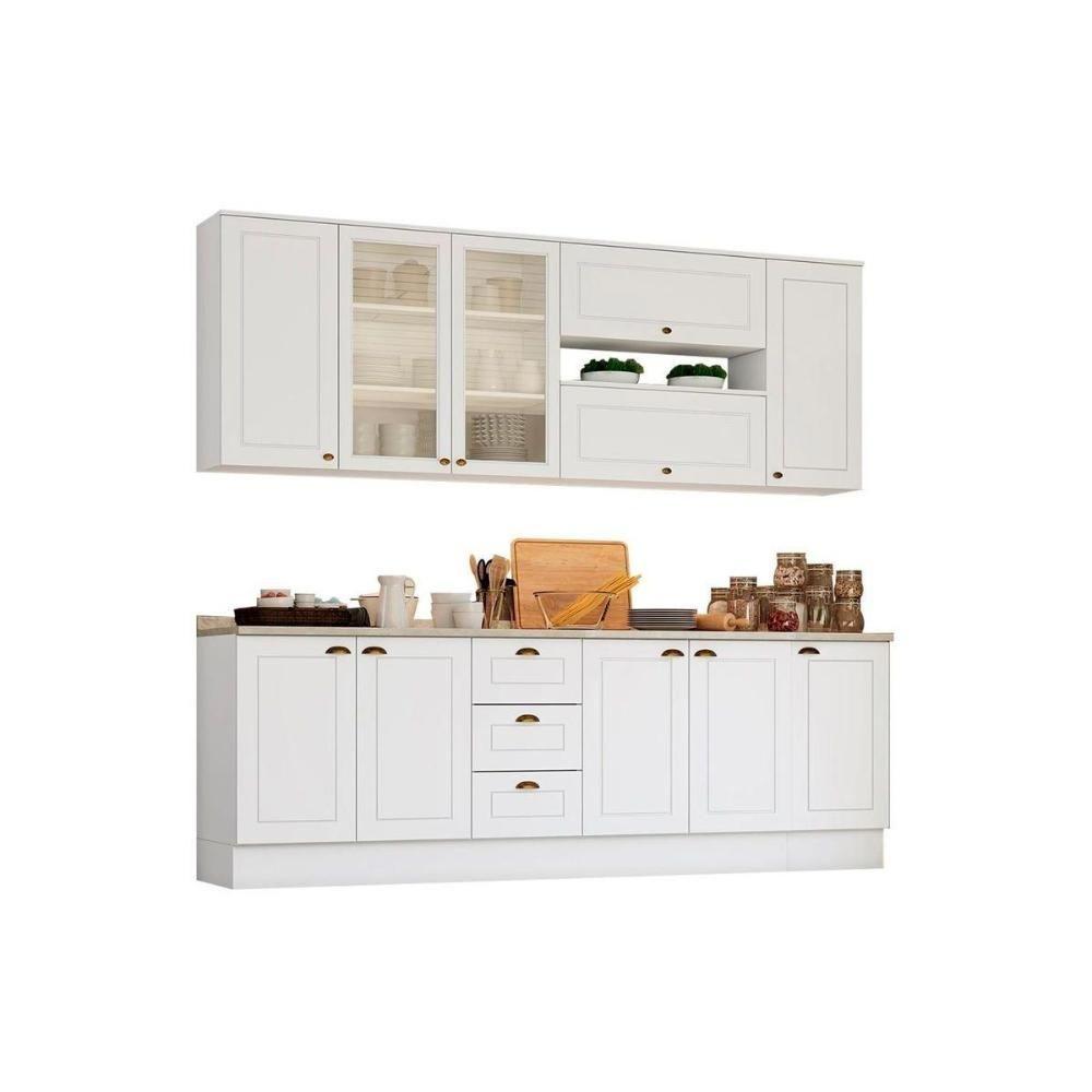 Miniatura Cozinha Completa Americana 10 Peças (4 Aéreos + 3 Balcões + 3 Tampos) Cz266 Branco - Henn