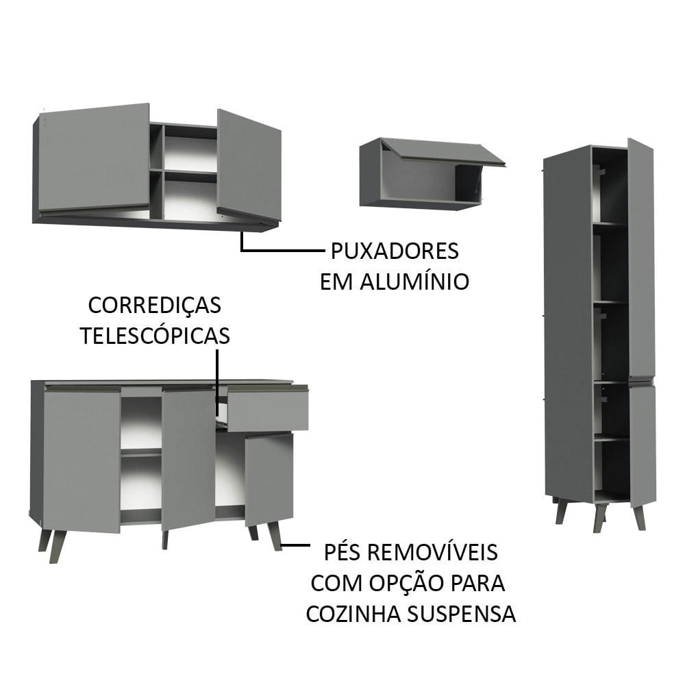 Miniatura Armário de Cozinha Completa 220cm Cinza Nice Madesa 03 Cinza