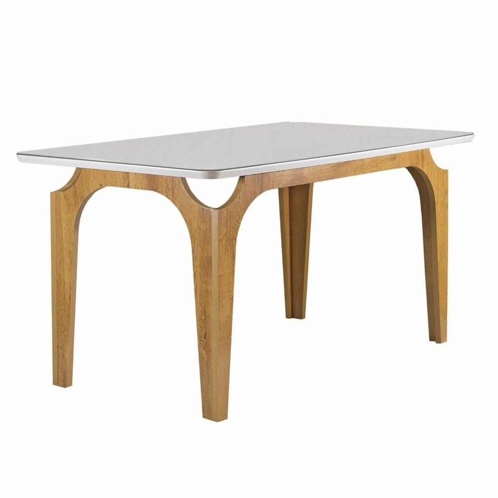 Conjunto Mesa Melina 120cmx90cm com 4 Cadeiras Carolina Tampo Smart Plus com Vidro Cinamomo/Off White/Marrom