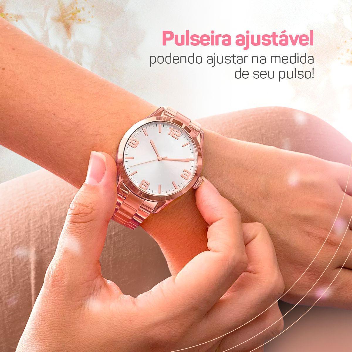 Miniatura Relogio Feminino Rosê Aço Inox + Pulseira Pandora Prova