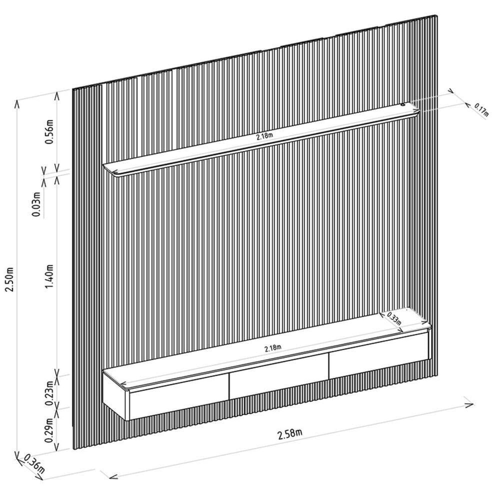 Painel para Tv 85 Polegadas com Led Ripado Modular Tauari /Gris Fosco