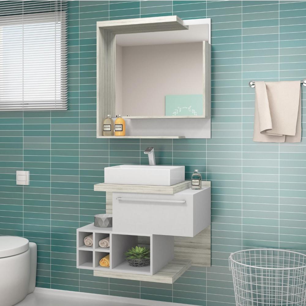 Miniatura Gabinete para Banheiro com Espelheira Não Acompanha Cuba e Torneira Lisboa Espresso Móveis Nogal Griss/Branco