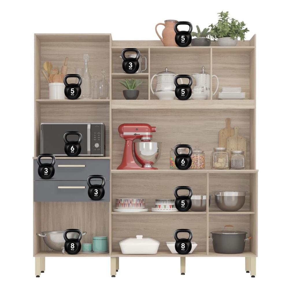 Armario De Cozinha 6 Portas 2 Gavetas Select Demobile Avena/Grafito