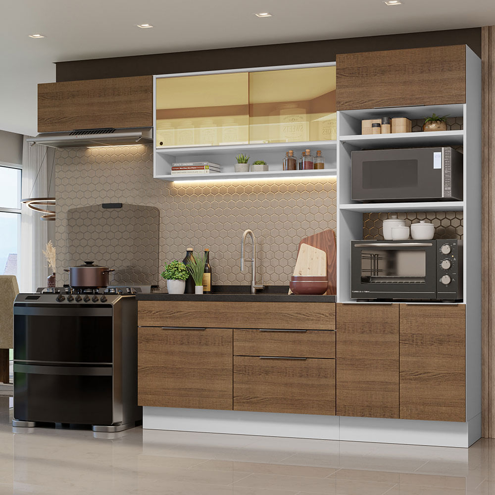 Miniatura Armário de Cozinha Completa 270cm Branco/Rustic Stella Madesa 09 Cor:Branco/Rustic