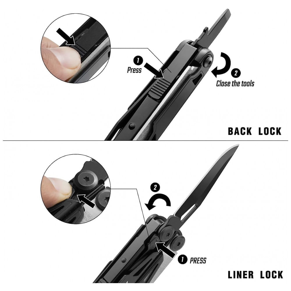 Miniatura Alicate Multifuncional 16 em 1, Aço Inoxidável com Estojo de Nylon, Flissa, Preto