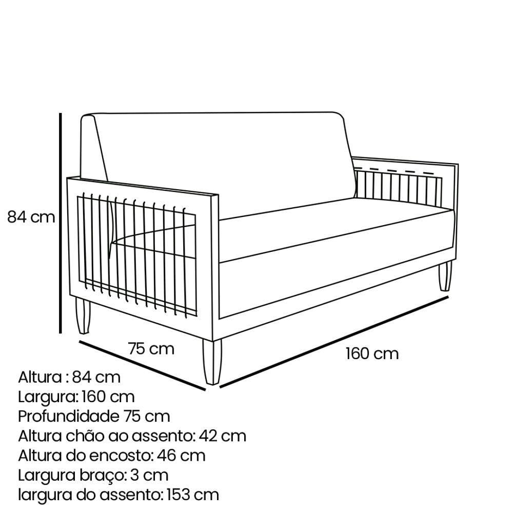 Miniatura Sofá Living 2 Lugares Marilia 1,60m Linho Cinza Base Em Madeira Castanho - Pallazio