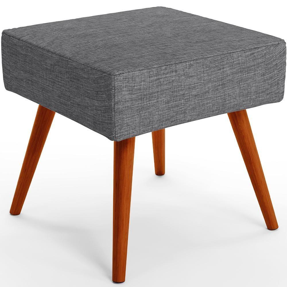 Miniatura Puff Banqueta Decorativa Com Pés Palito Linho Cinza Escuro