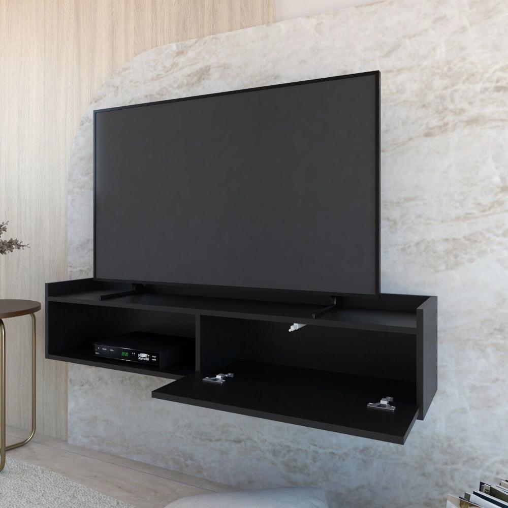 Rack Suspenso para Tv até 50 Pol. com 1 Porta e 1 Nicho Atena Preto