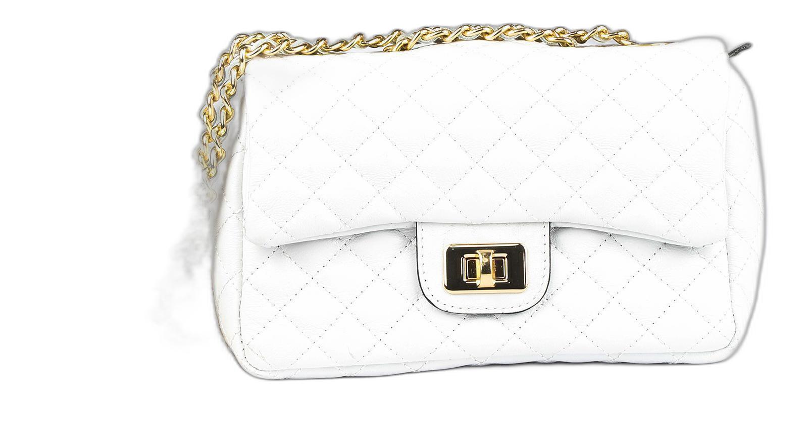 Miniatura Bolsa Feminina Social Matelasse Couro Branco C/Ouro