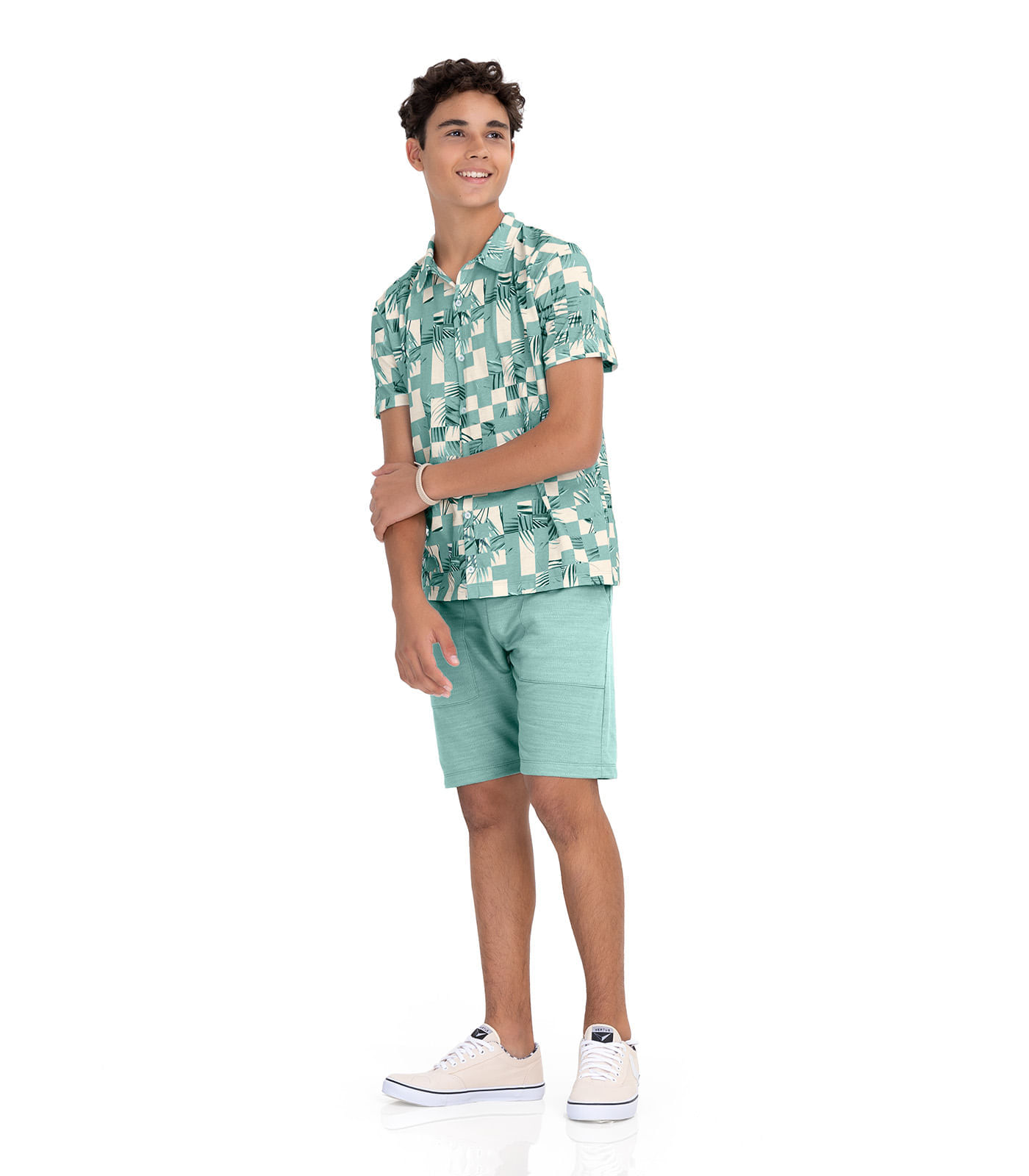 Miniatura Camisa Juvenil Masculina Quadriculada Minty Verde 12