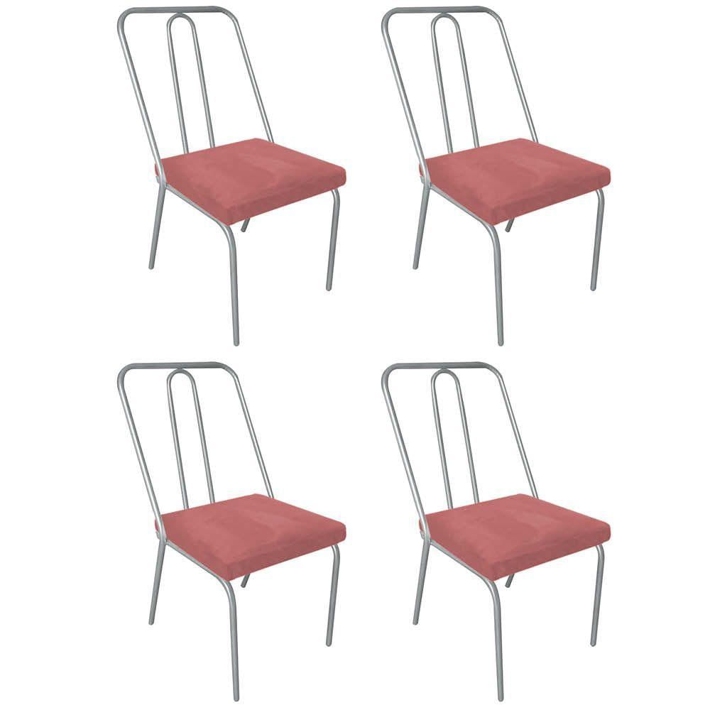 Miniatura Kit 04 Cadeira De Jantar Drika Ferro Prata Suede Rose Gold