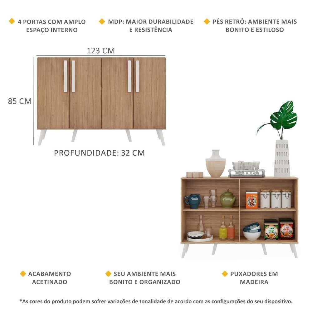 Miniatura Aparador Buffet 4 Portas Com Pés Retrô Viena Rustic/branco