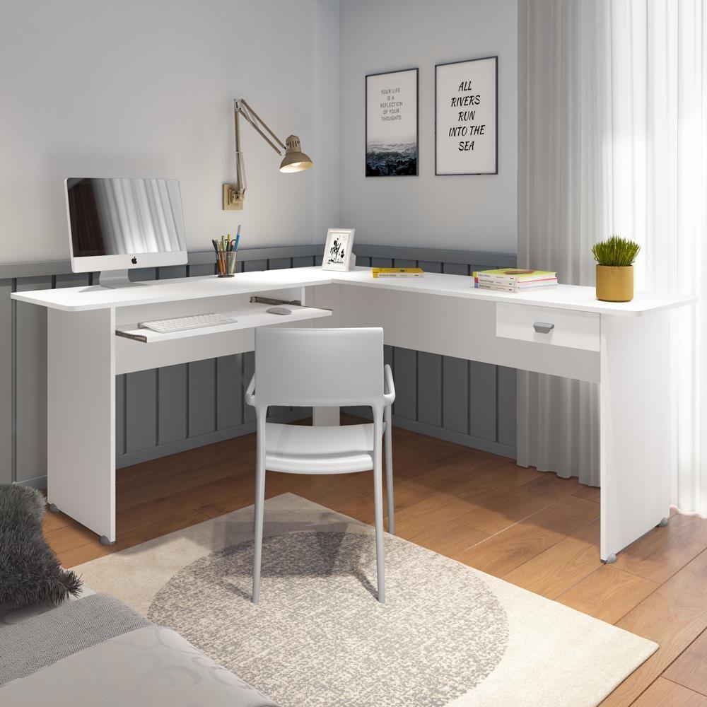 Miniatura Mesa Escrivaninha De Canto 1 Gaveta 150x165 Cm Branco Arly
