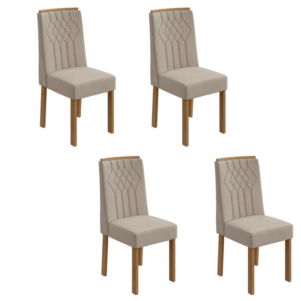 Miniatura Conjunto 4 Cadeiras Exclusive Móveis Lopas Amêndoa Clean/Veludo Naturale Creme