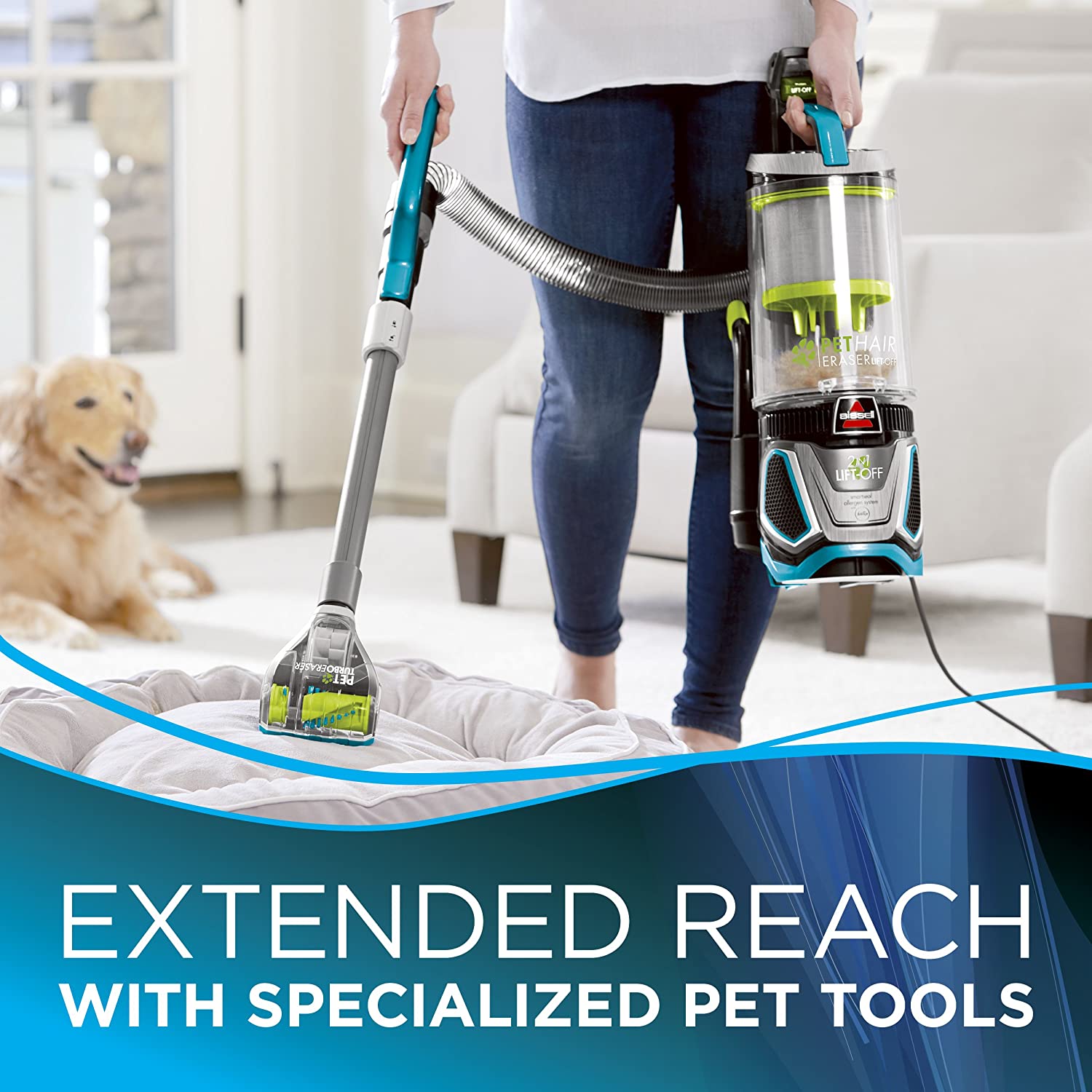 Aspirador de pêlos de animais de estimação Bissell Lift Off Bagless Upright Vacuum 20874 azul