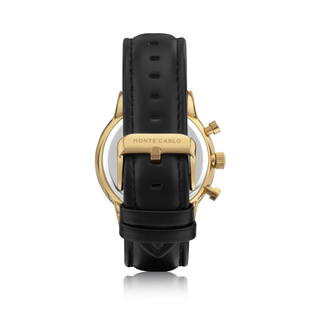 Miniatura Relógio Monte Carlo Cronógrafo Masculino em Couro Preto