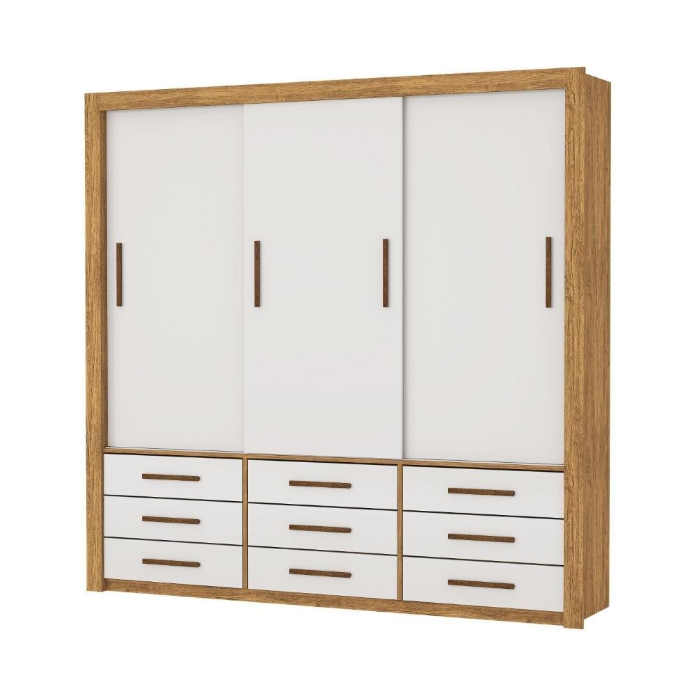 Miniatura Guarda-roupa 3 Portas Correr 9 Gavetas Anjos Cinamomo/Off White
