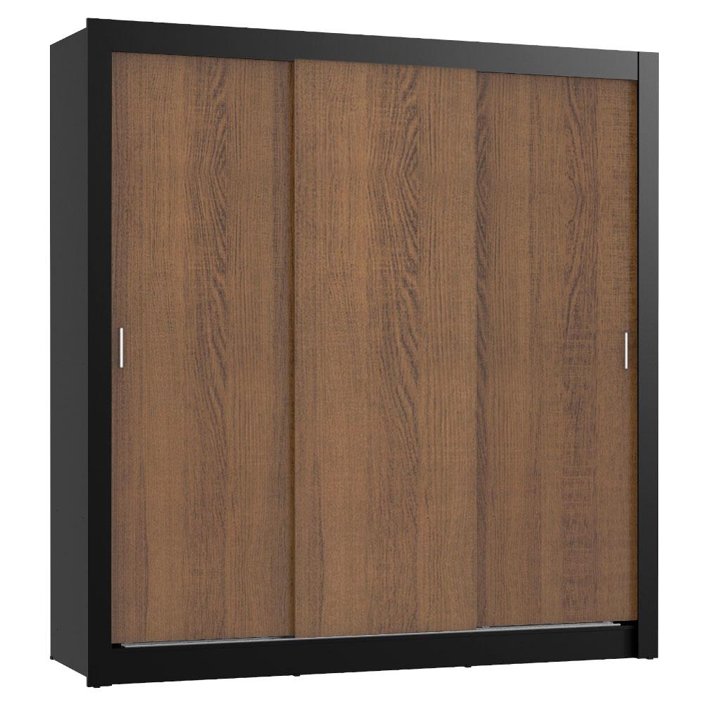Miniatura Guarda Roupa Casal Madesa Mônaco 3 Portas de Correr Preto/Rustic