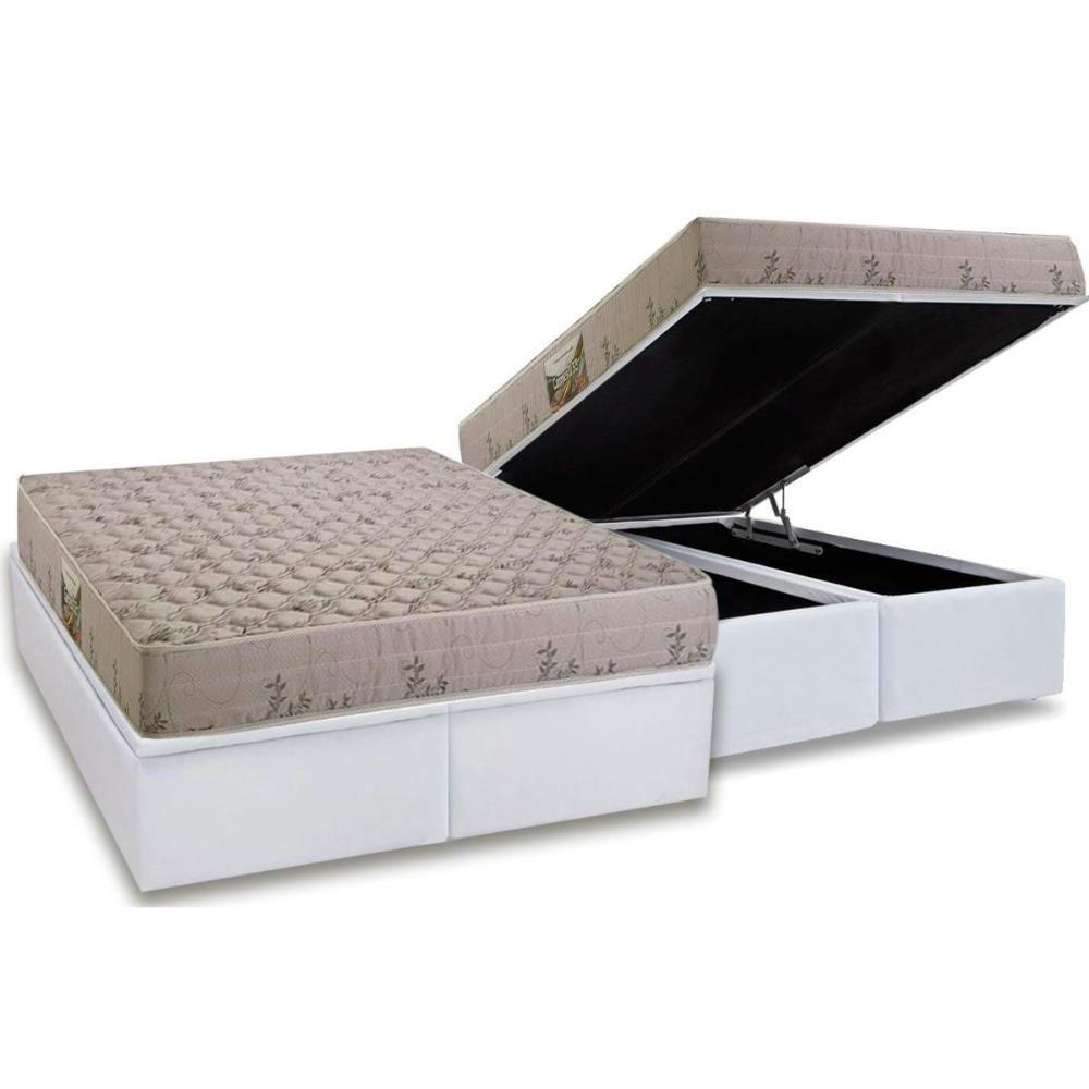 Miniatura Cama Box Baú Queen: Colchão Espuma D33 Herval Cannes + Base Crc Courano White(158x198)