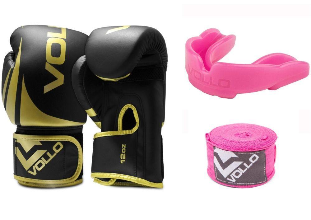 Miniatura Luva De Boxe/Muay Thai Vollo + Protetor Bucal Rosa +Bandagem
