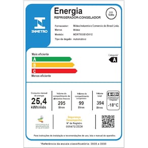 Geladeira Midea Frost Free Duplex 394L Inverter Branca 220V