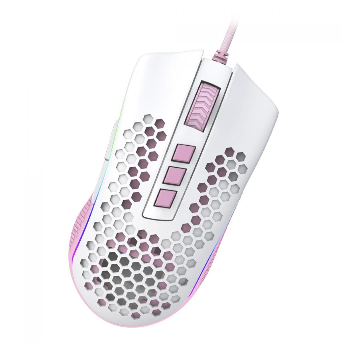 Mouse Gamer Redragon Storm Rgb Branco E Rosa M808Wp-Rgb