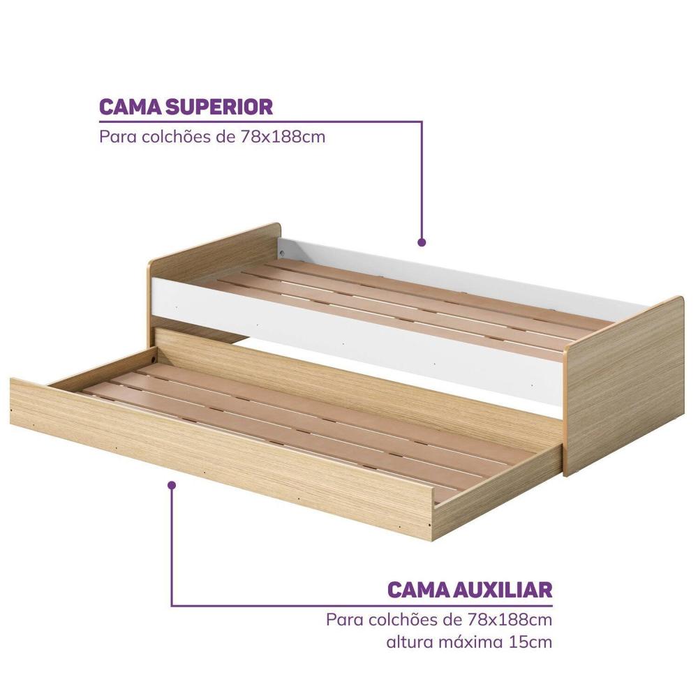 Berço Cama Multifuncional Auri com 2 Gavetas e Cama Auxiliar Casatema Carvalho Mel/Branco
