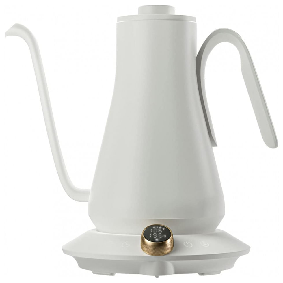 Miniatura Chaleira Elétrica 900mL em Aço Inoxidável com Controle de Temperatura e Tela LED, 110V 1200W, Cocinare, Branca